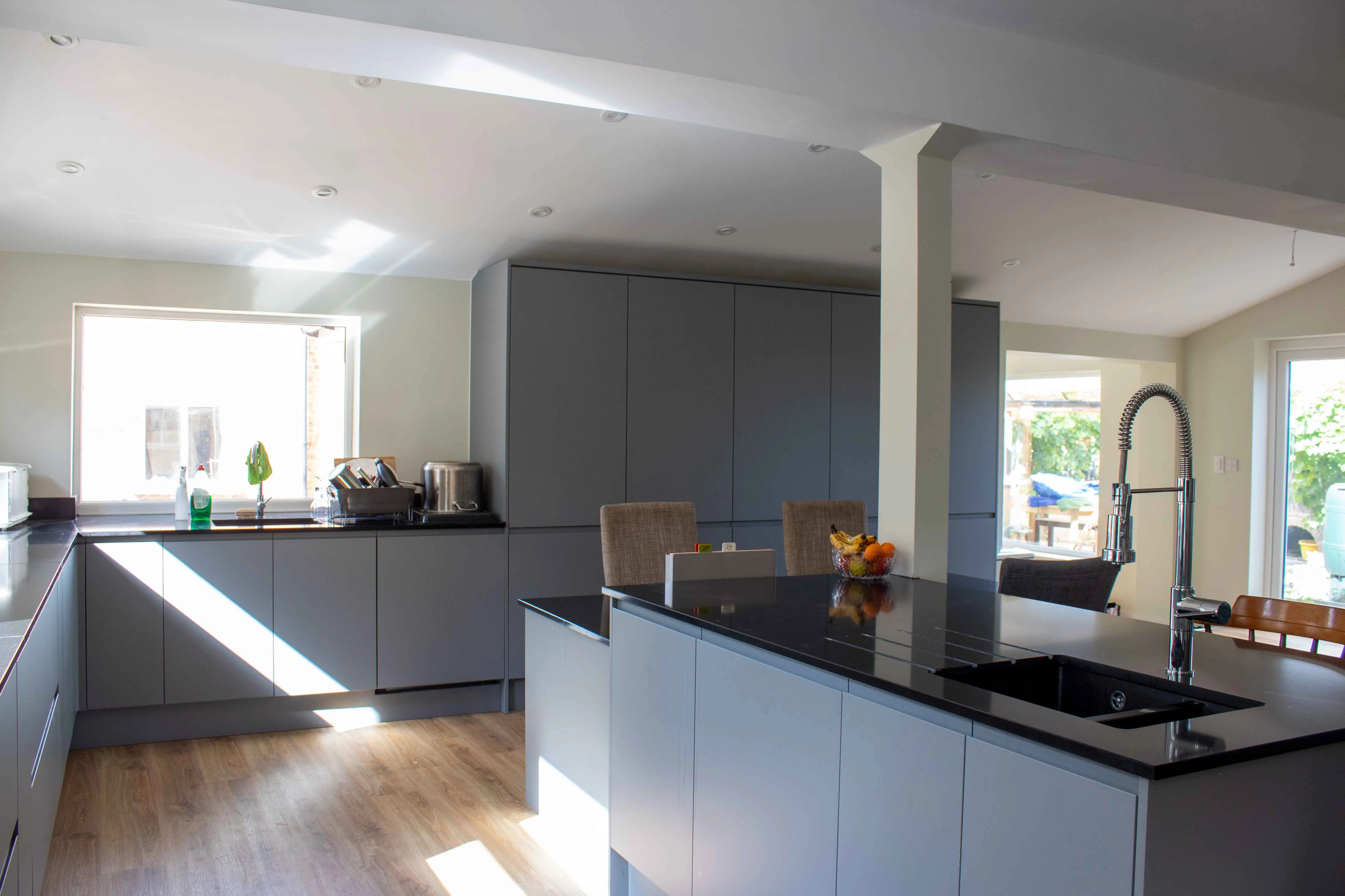 a kitchen with a sink and a window