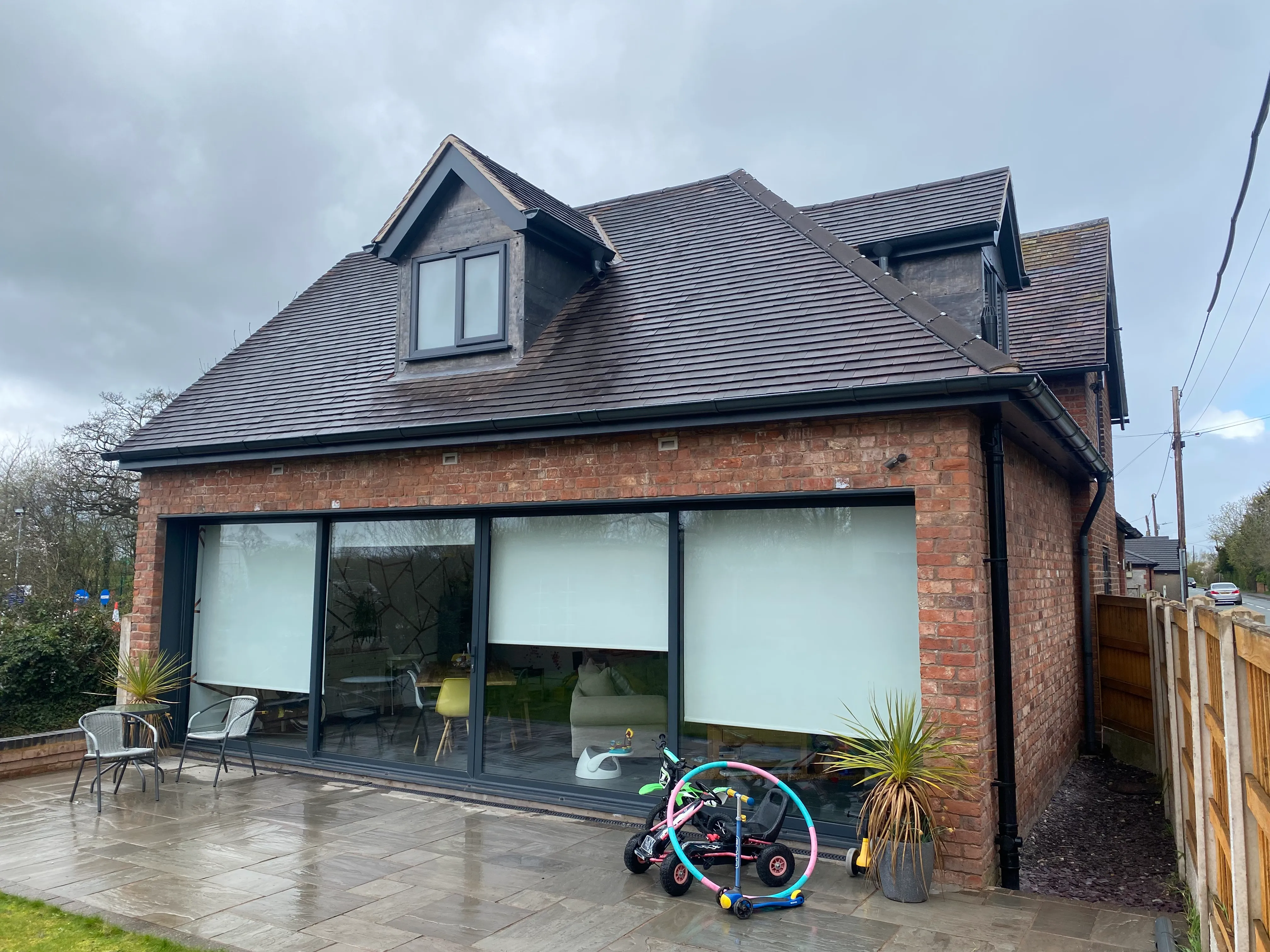 a house with a bicycle in front of it