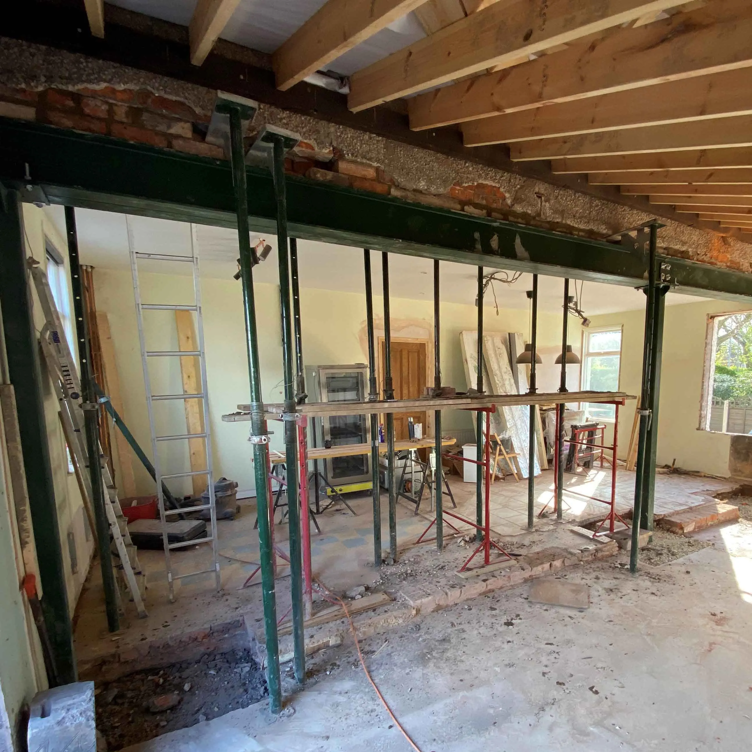 a room with a lot of construction equipment inside of it