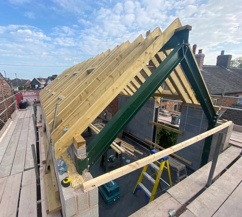 the roof of a house is being built