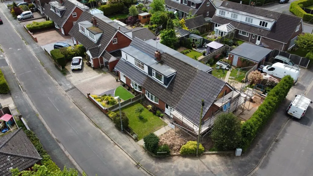 an aerial view of a residential area with many houses